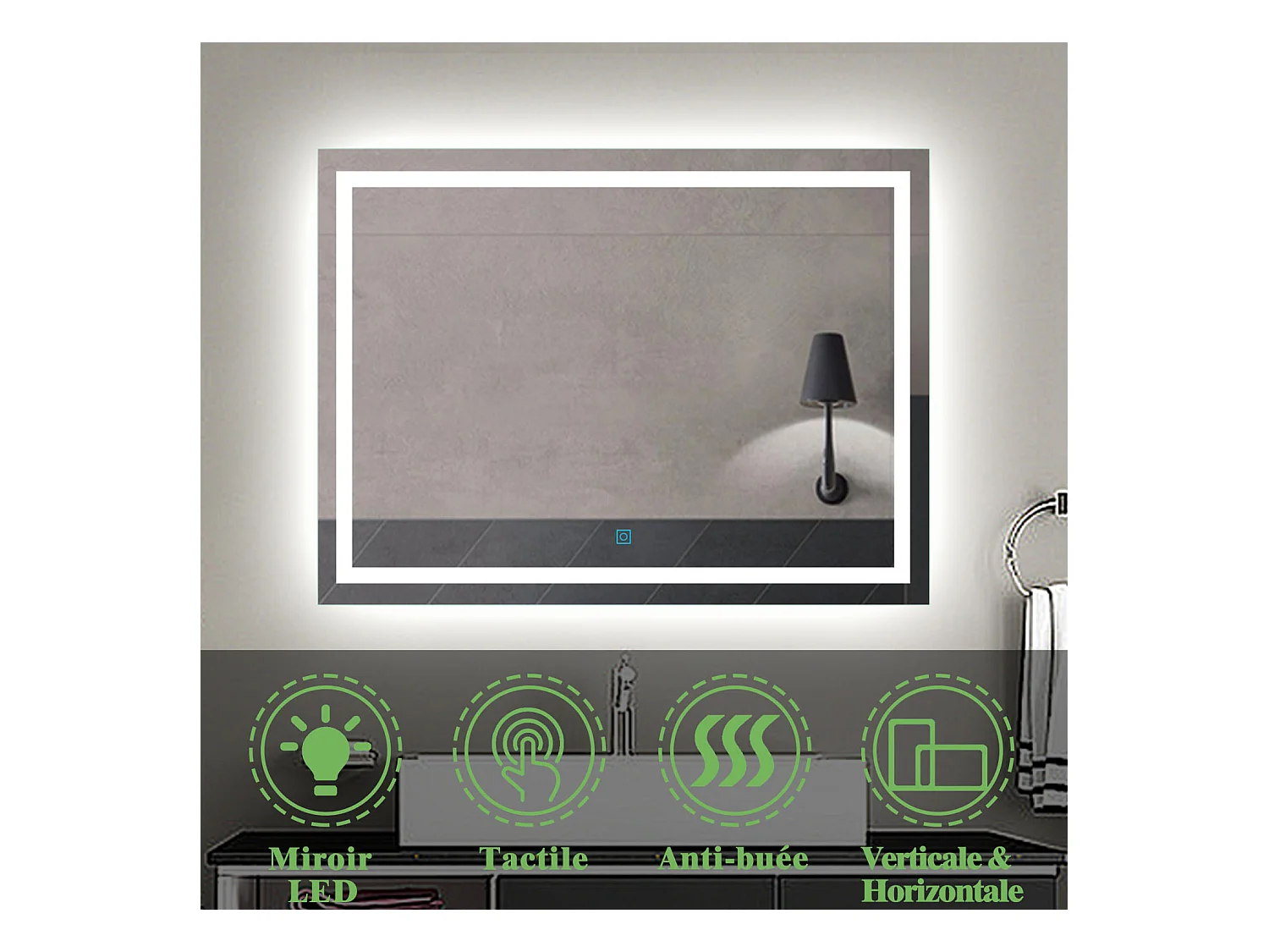 Aica Miroir Led Anti-buée 90x60cm Miroir De Salle De Bain Modèle Classique