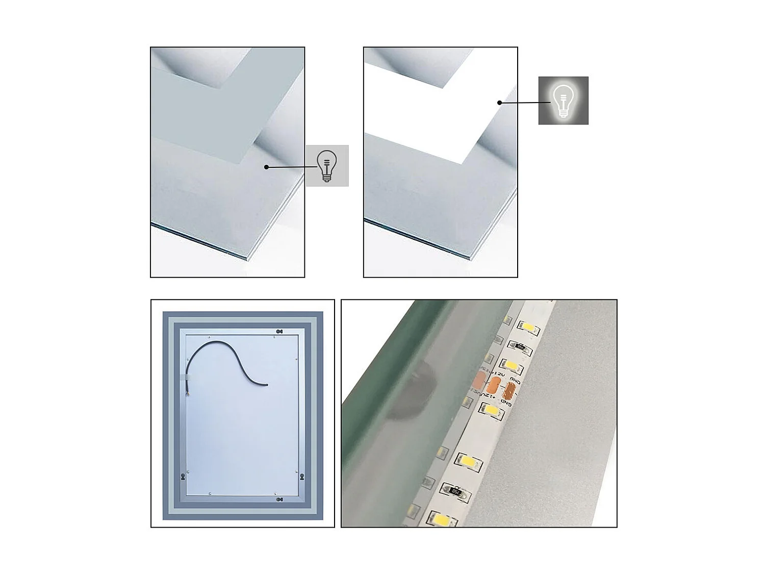 Aica Miroir Led Anti-buée 90x60cm Miroir De Salle De Bain Modèle Classique