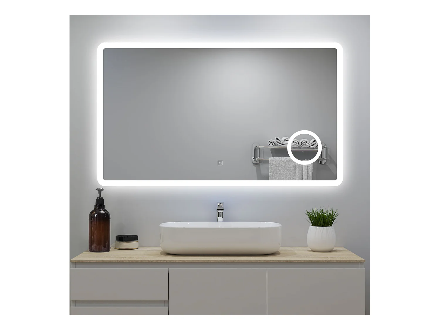 Miroir lumineux 160x80cm avec Anti-buée + 3 Couleurs + Dimmable + grossissant 3x, Mural Miroir salle de bain