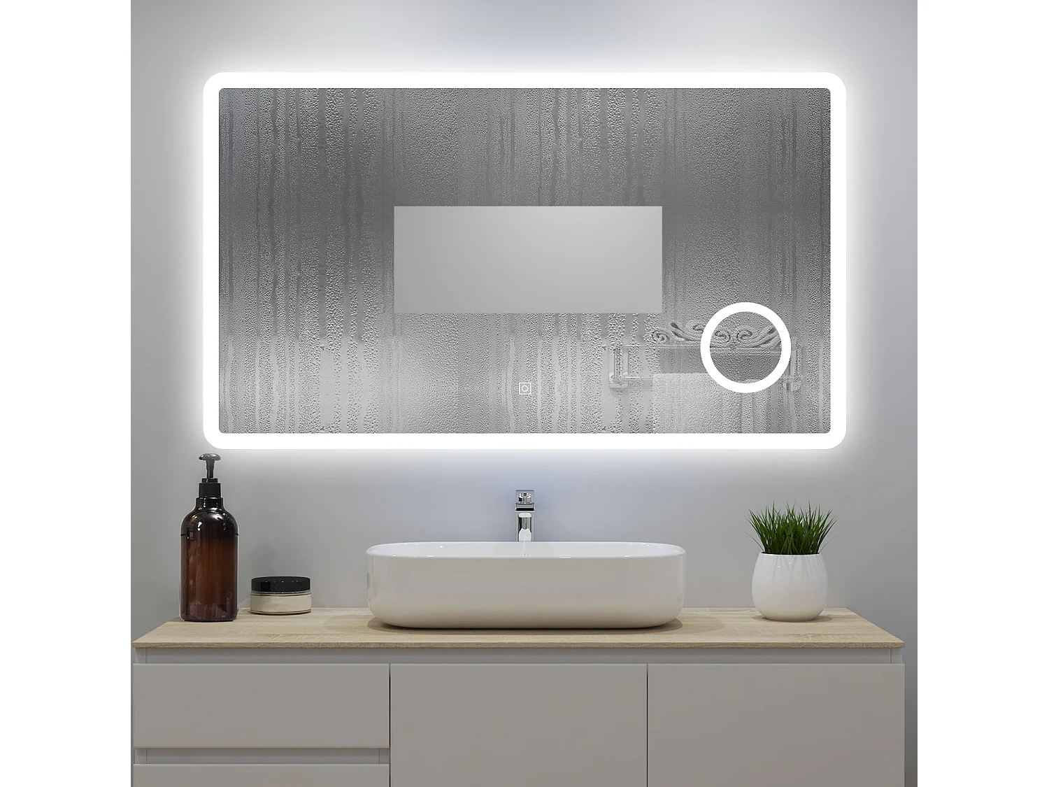 Miroir lumineux 160x80cm avec Anti-buée + 3 Couleurs + Dimmable + grossissant 3x, Mural Miroir salle de bain