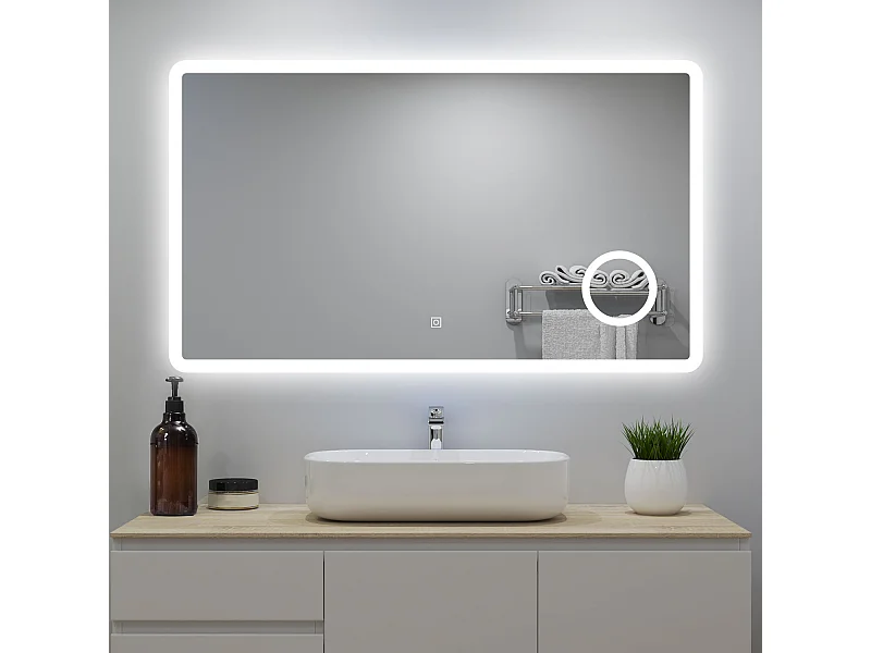 Miroir lumineux 160x80cm avec Anti-buée + 3 Couleurs + Dimmable + grossissant 3x, Mural Miroir salle de bain