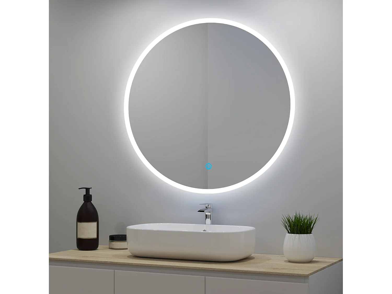 Miroir lumineux rond 80cm avec 3 Couleurs + Dimmable + Anti-buée, Mural Miroir salle de bain