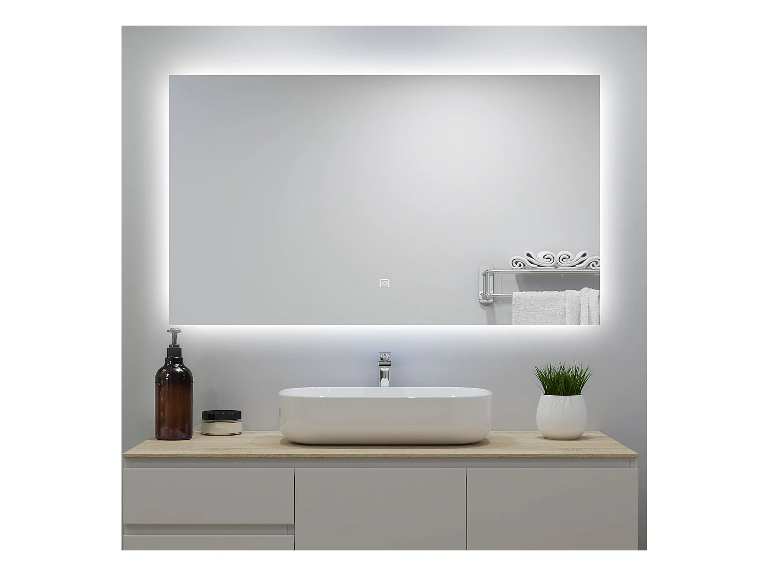 Miroir lumineux 120x70cm avec Anti-buée + Dimmable, Mural Miroir salle de bain