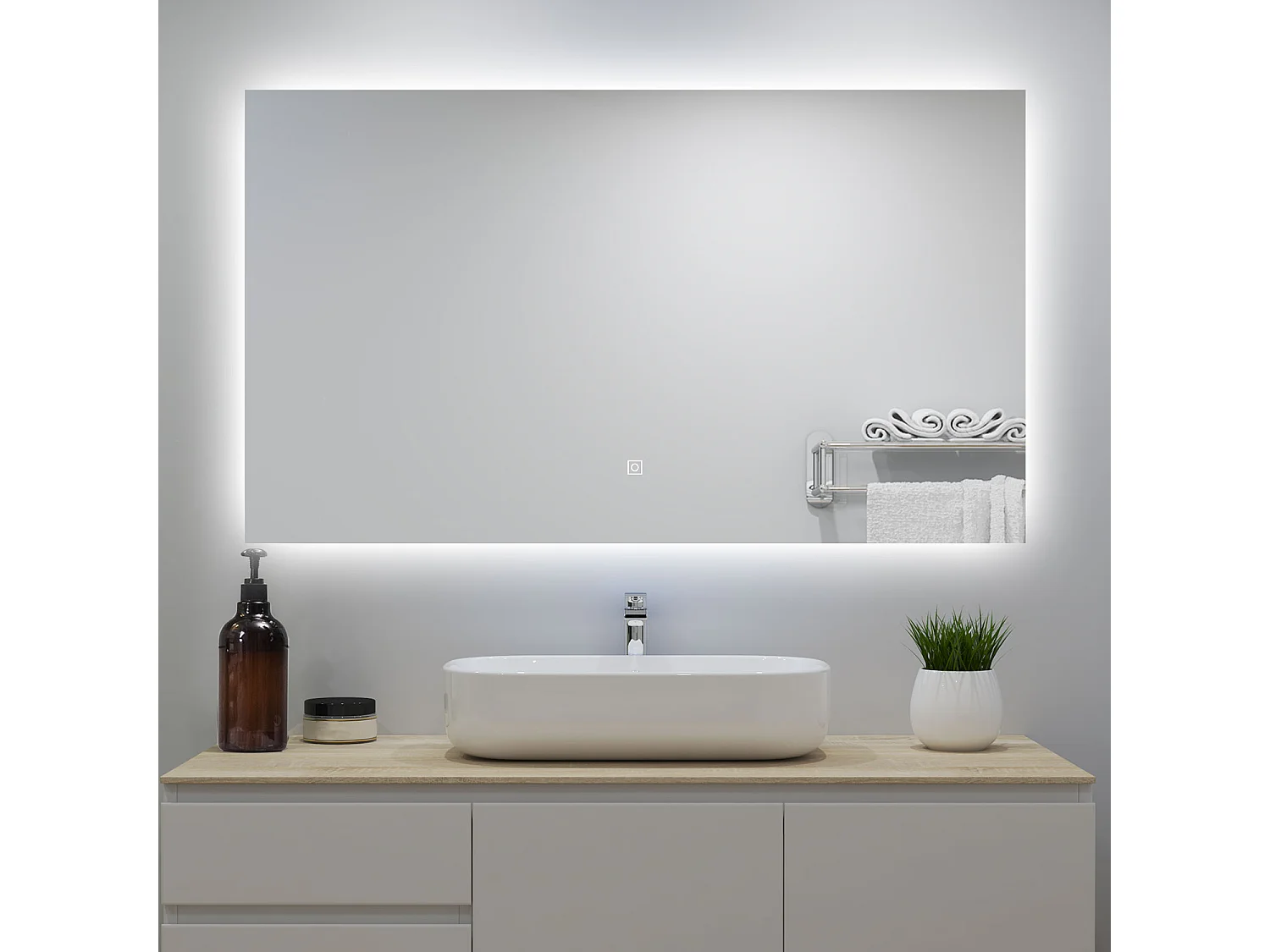 Miroir lumineux 120x70cm avec Anti-buée + Dimmable, Mural Miroir salle de bain