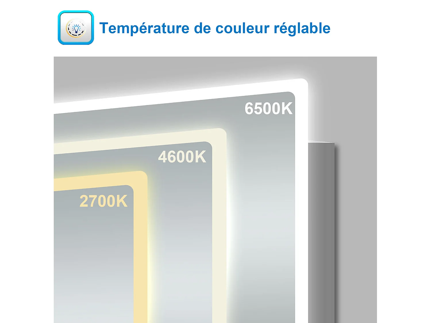 Aica Miroir Lumineux à LED Réglable Intelligent 140x80cm, Miroir de salle de bain avec éclairage intégré + antibuée + Miroir grossissant + Bluetooth