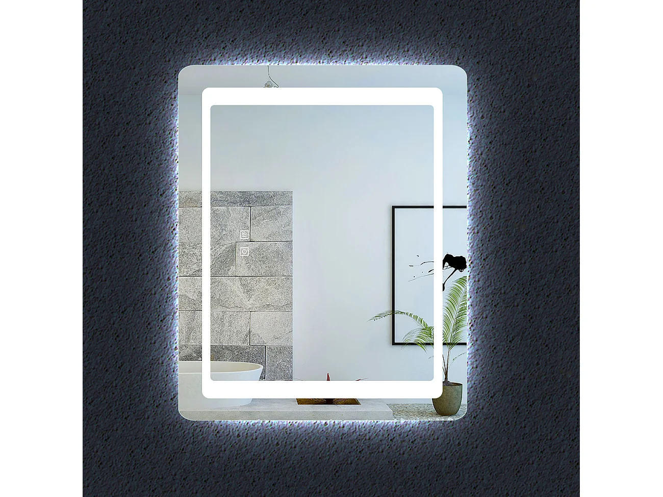 Aica Miroir Led 100x60cm Anti-buée Avec 2 Interrupteurs, Miroir De Salle De Bain Modèle Classique
