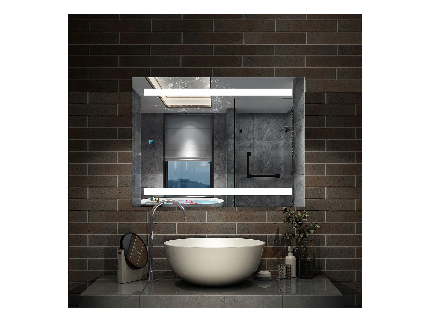 50x70cm Miroir de salle de bain, commutateur tactile, avec fonction LED et anti-buée, Modèle Baguette