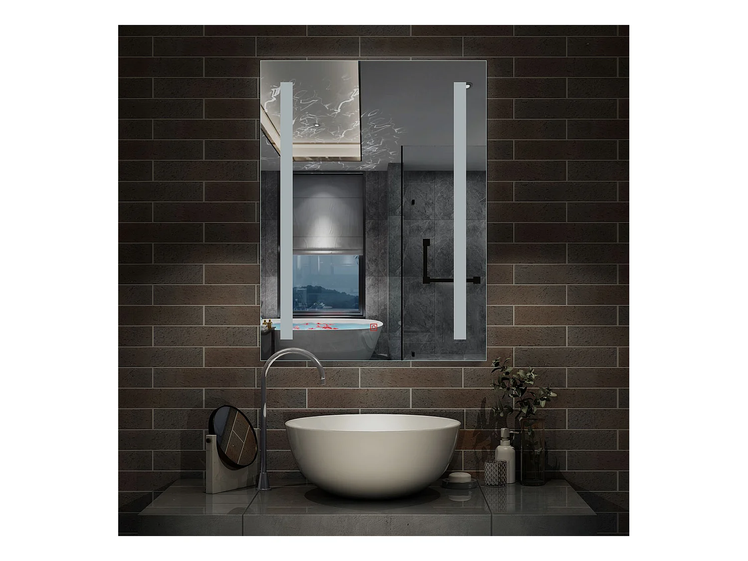 50x70cm Miroir de salle de bain, commutateur tactile, avec fonction LED et anti-buée, Modèle Baguette