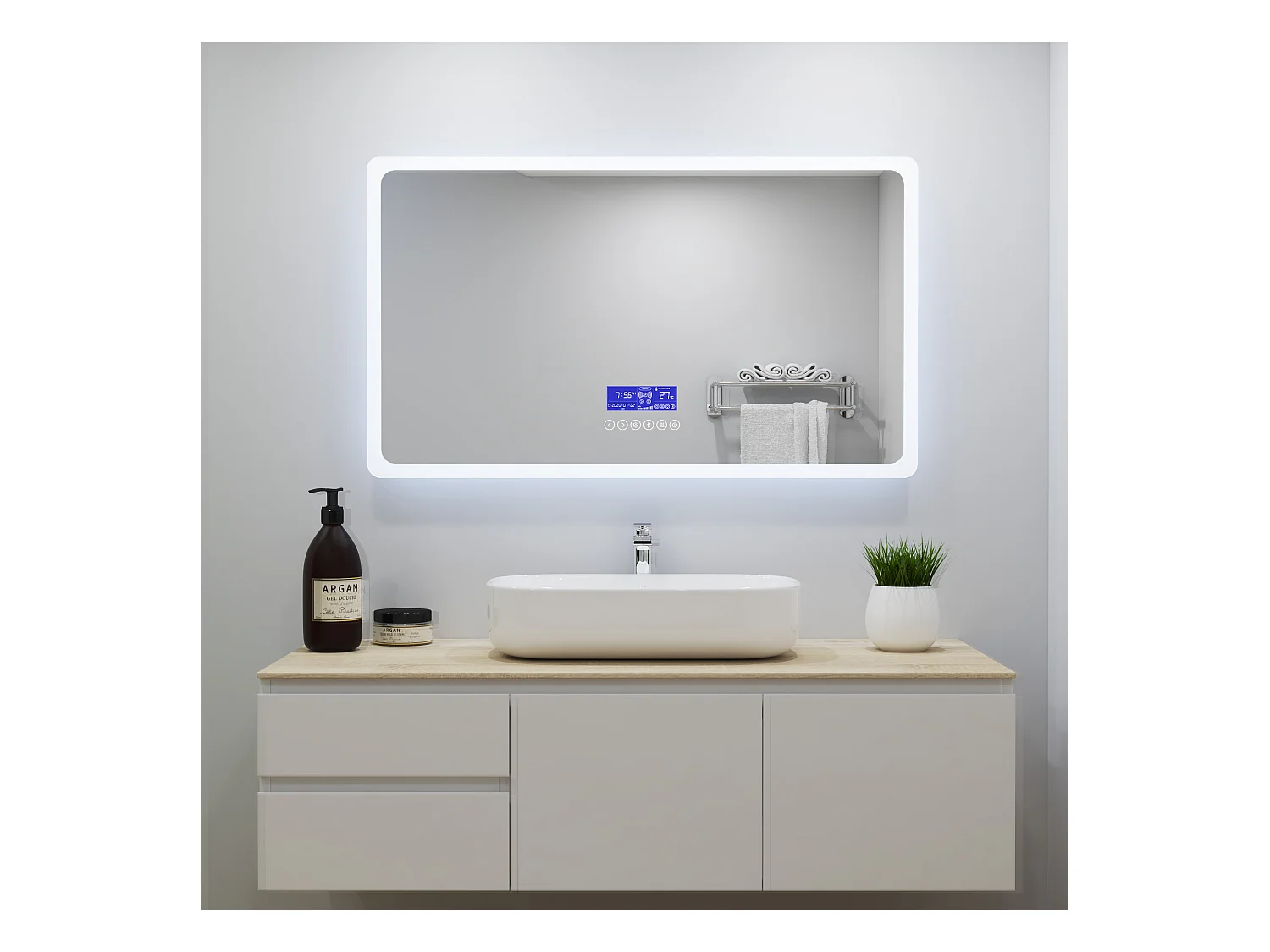 Aica Miroir de salle de bain anti-buée avec Bluetooth, Miroir lumière réglable avec éclairage intégré 70x50cm