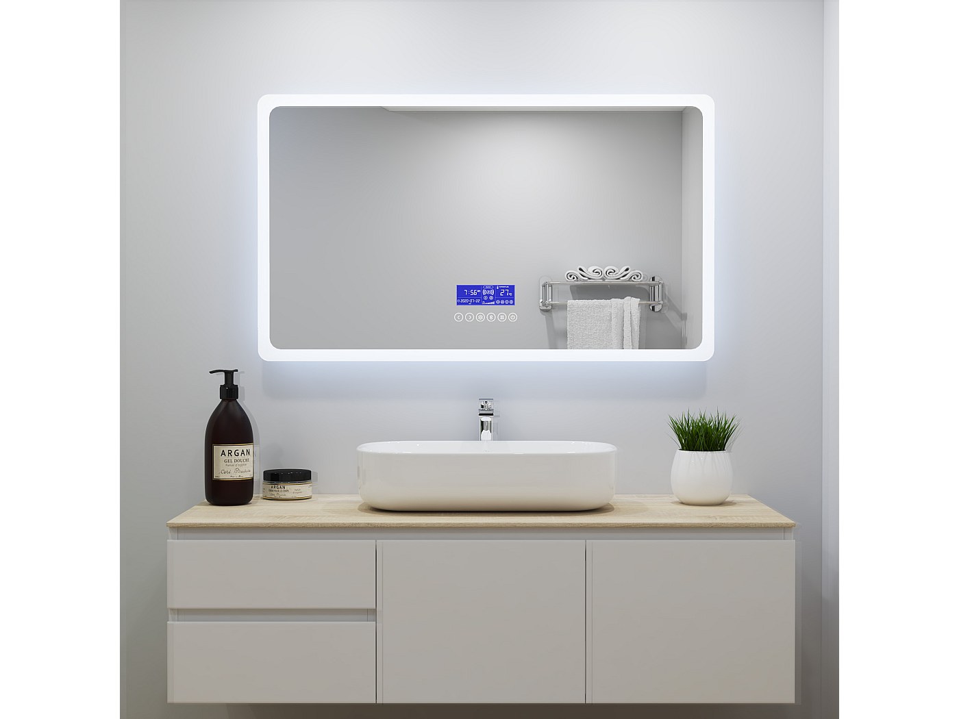 Aica Miroir salle de bain Bluetooth 100x60cm LED Tricolore + Dimmable + 3x Loupe + Mémoire + Anti-Buée, IP44 HD Verre Miroir-Mural