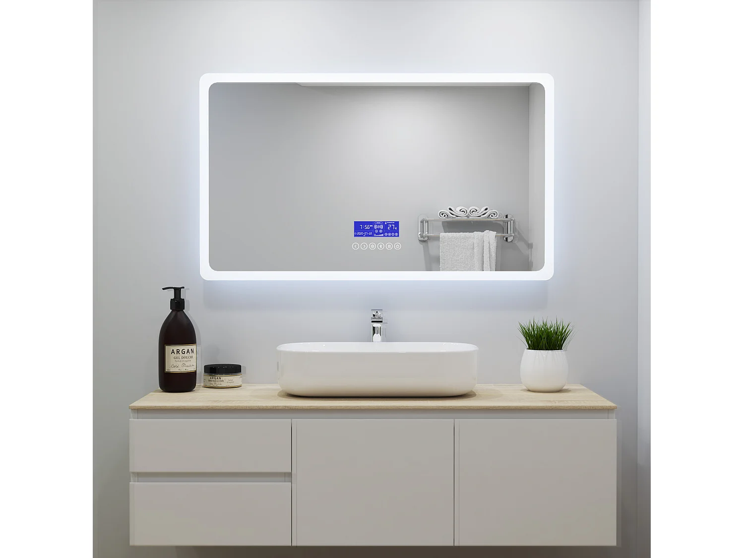 Aica Miroir de salle de bain anti-buée avec Bluetooth, Miroir lumière réglable avec éclairage intégré 70x50cm