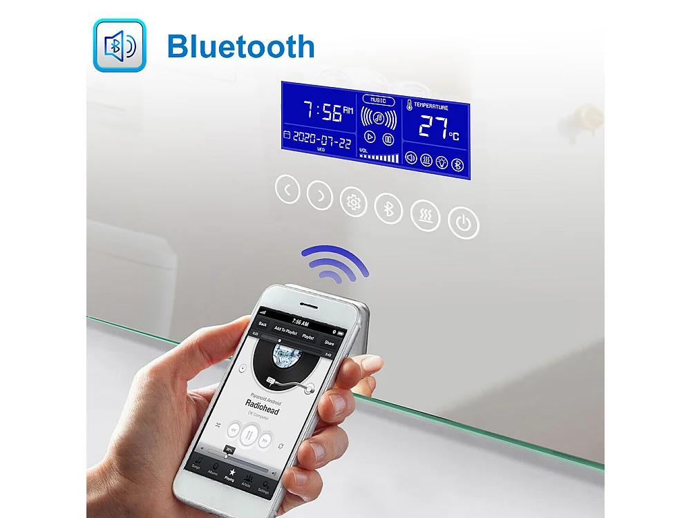 Aica Miroir de salle de bain anti-buée avec Bluetooth, Miroir lumière réglable avec éclairage intégré 70x50cm