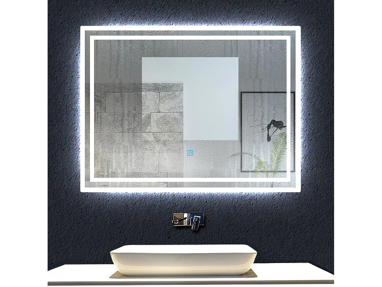 Aica Miroir lumineux avec éclairage intégré, Miroir de salle de bain avec anti-buée, Modèle double contour 60x50cm