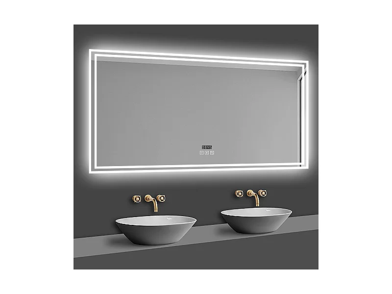 Miroir lumineux avec Bluetooth 100 x 60cm, Miroir de Salle de Bain LED avec Horloge + 3 Couleurs + Dimmable + Anti-buée, Miroir IP44