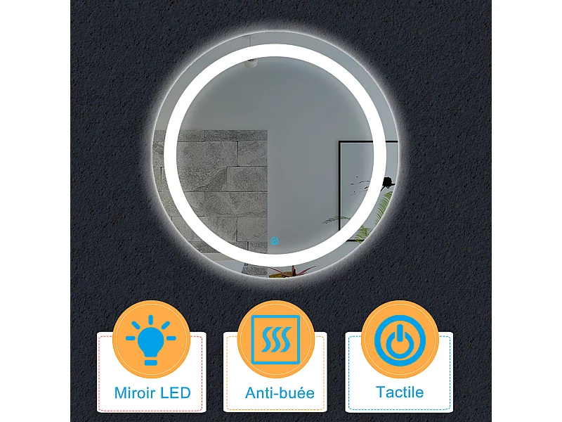 Aica Miroir lumineux avec éclairage intégré, Miroir de decoration, Miroir de salle bain Rond avec anti-buée Φ60cm Type C