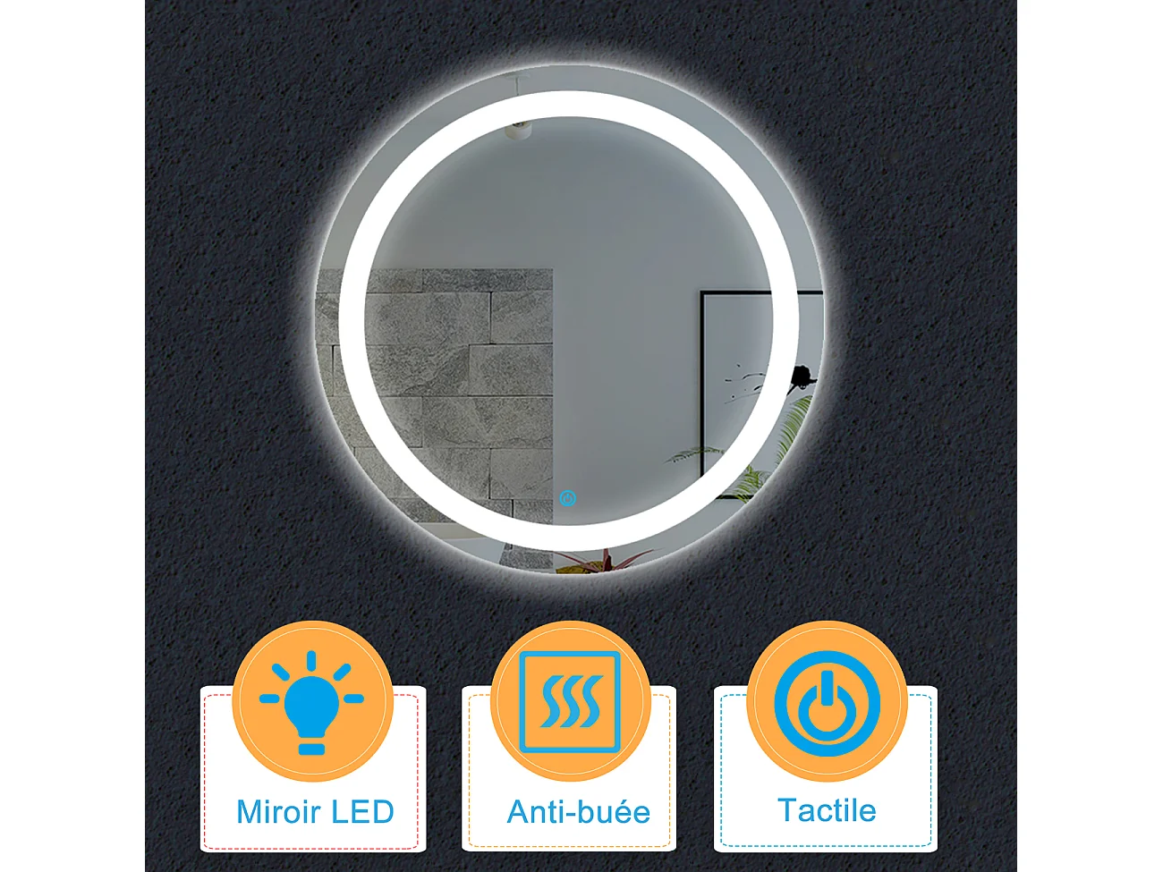 Aica Miroir lumineux avec éclairage intégré, Miroir de decoration, Miroir de salle bain Rond avec anti-buée Φ60cm Type C