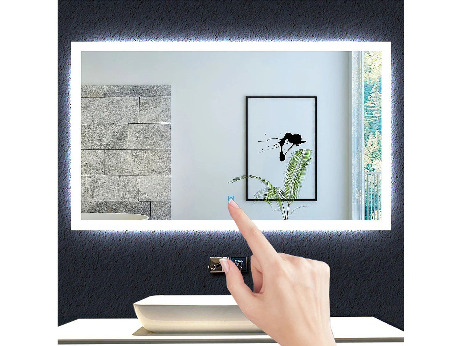 Aica Miroir lumineux avec éclairage intégré avec anti-buée, Modèle soleil 120x70cm