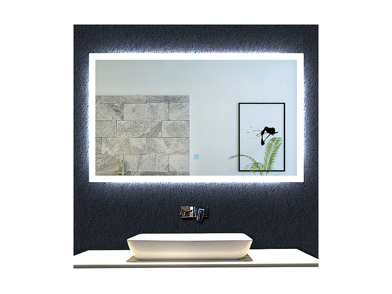 Aica Miroir lumineux avec éclairage intégré avec anti-buée, Modèle soleil 90x70cm