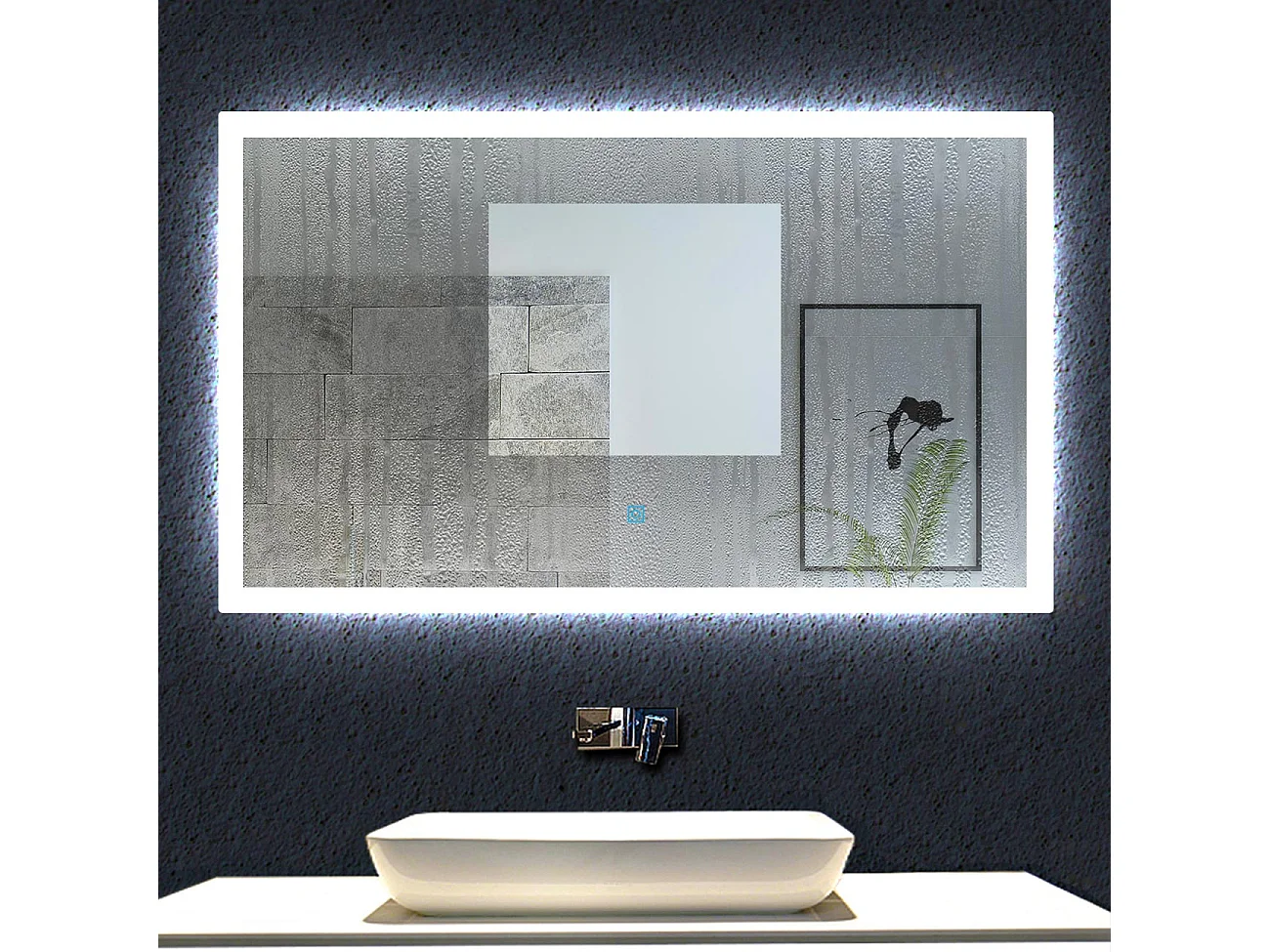 Aica Miroir lumineux avec éclairage intégré avec anti-buée, Modèle soleil 90x70cm