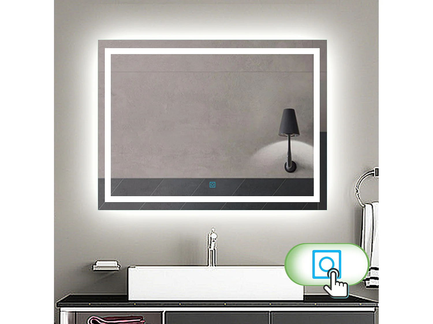 Aica Miroir Led Anti-buée 100x60cm Miroir De Salle De Bain Modèle Classique