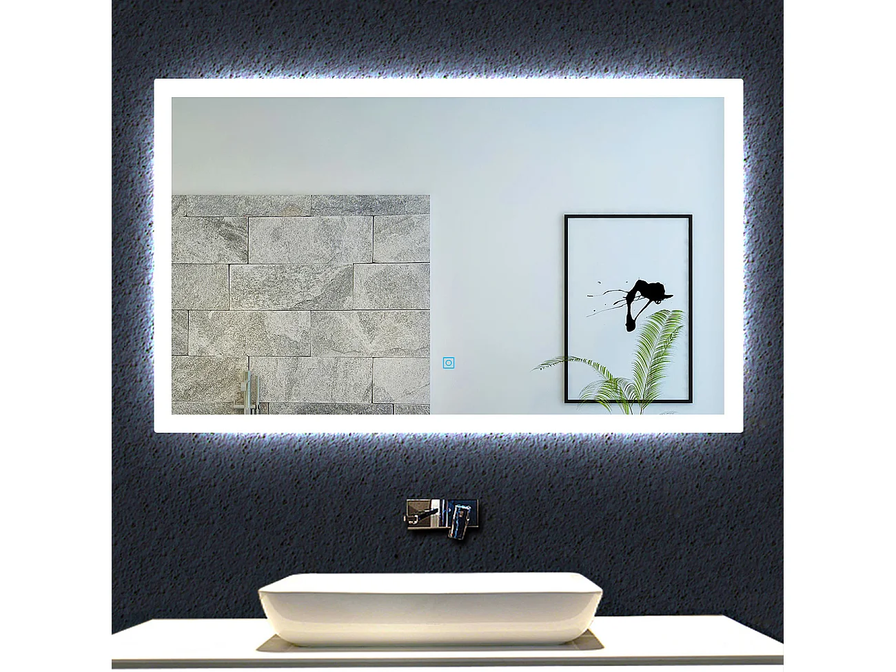 Aica Miroir lumineux avec éclairage intégré avec anti-buée, Modèle soleil 100x60cm
