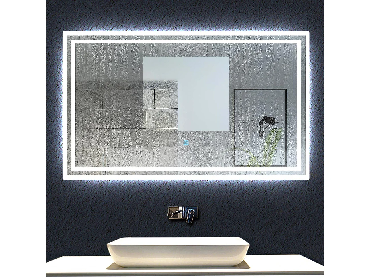 Aica Miroir lumineux avec éclairage intégré, Miroir de salle de bain avec anti-buée, Modèle double contour 100x60cm