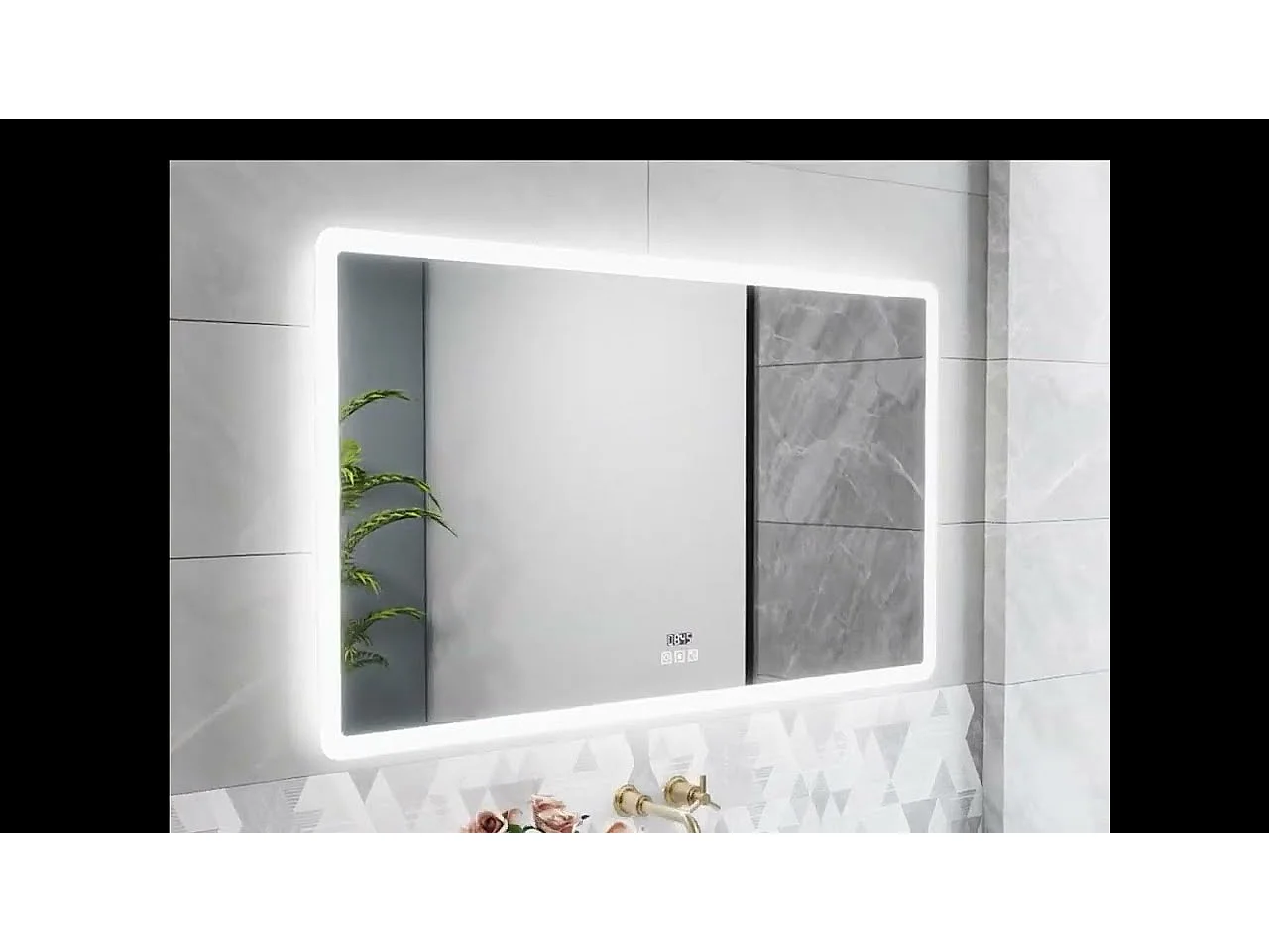 Miroir lumineux l.120 x H.70 cm avec Bluetooth + Anti-buée + 3 Couleurs + Horloge , Miroir de Salle de Bain LED, Mural Miroir