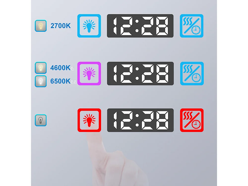 Aica Miroir Lumineux à LED Réglable Intelligent 160x80cm, Miroir de salle de bain avec éclairage + antibuée + Miroir grossissant + Horloge numérique