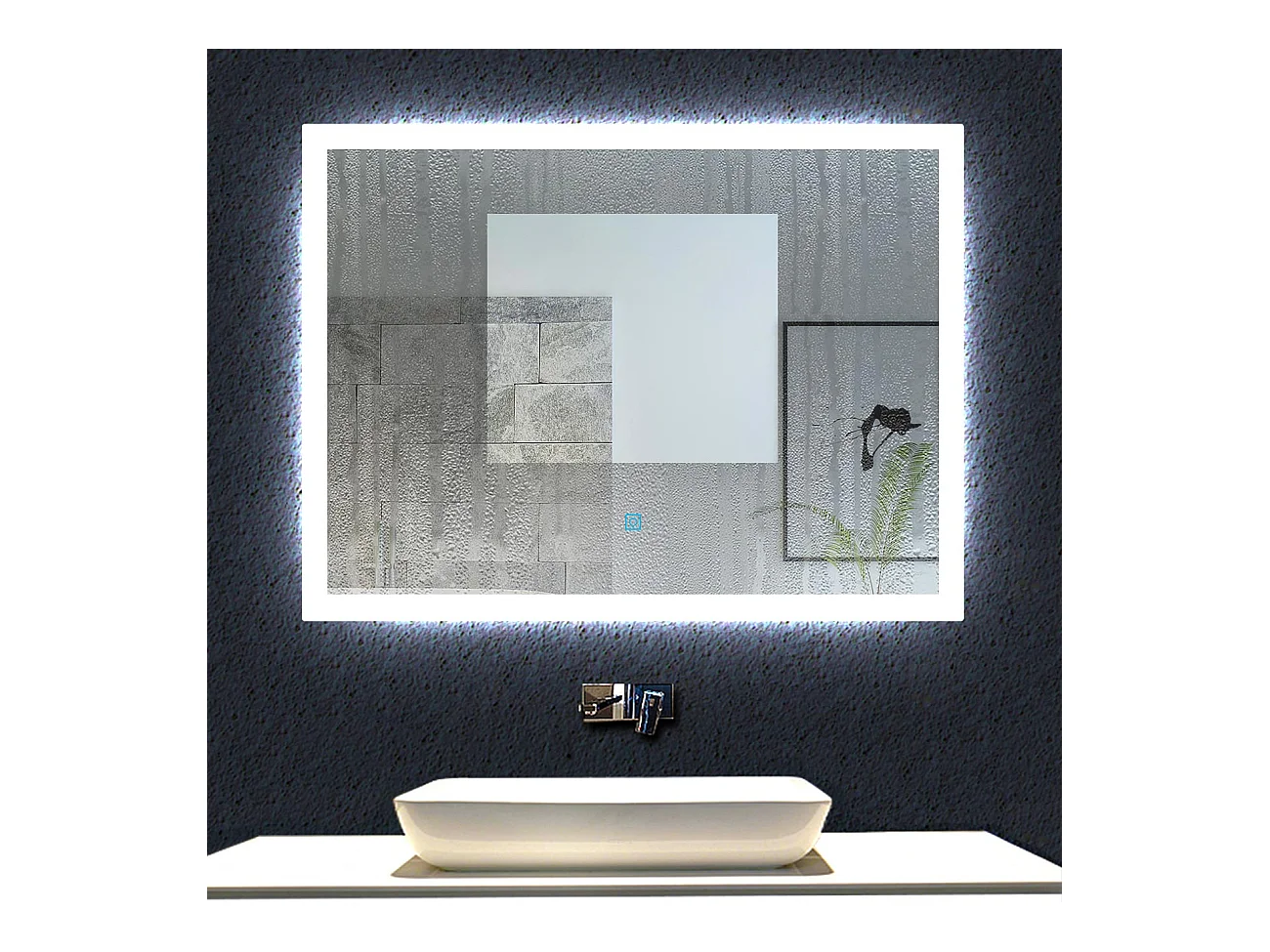Aica Miroir lumineux avec éclairage intégré avec anti-buée, Modèle soleil 70x50cm