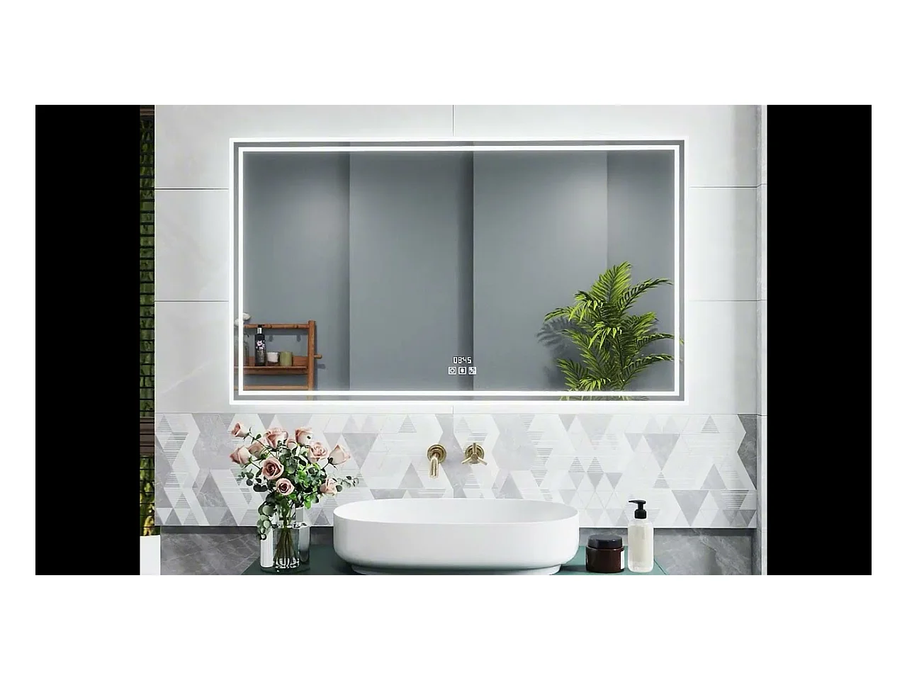 Miroir lumineux avec Bluetooth 140 x 80cm, Miroir de Salle de Bain LED avec Horloge + 3 Couleurs + Dimmable + Anti-buée, Miroir IP44