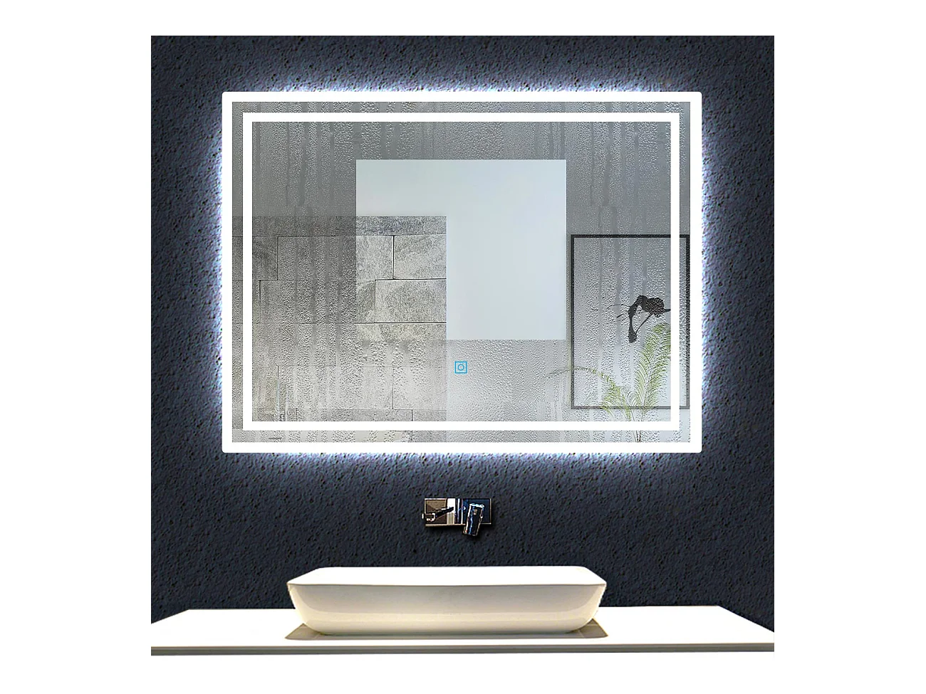 Aica Miroir lumineux avec éclairage intégré, Miroir de salle de bain avec anti-buée, Modèle double contour 80x60cm