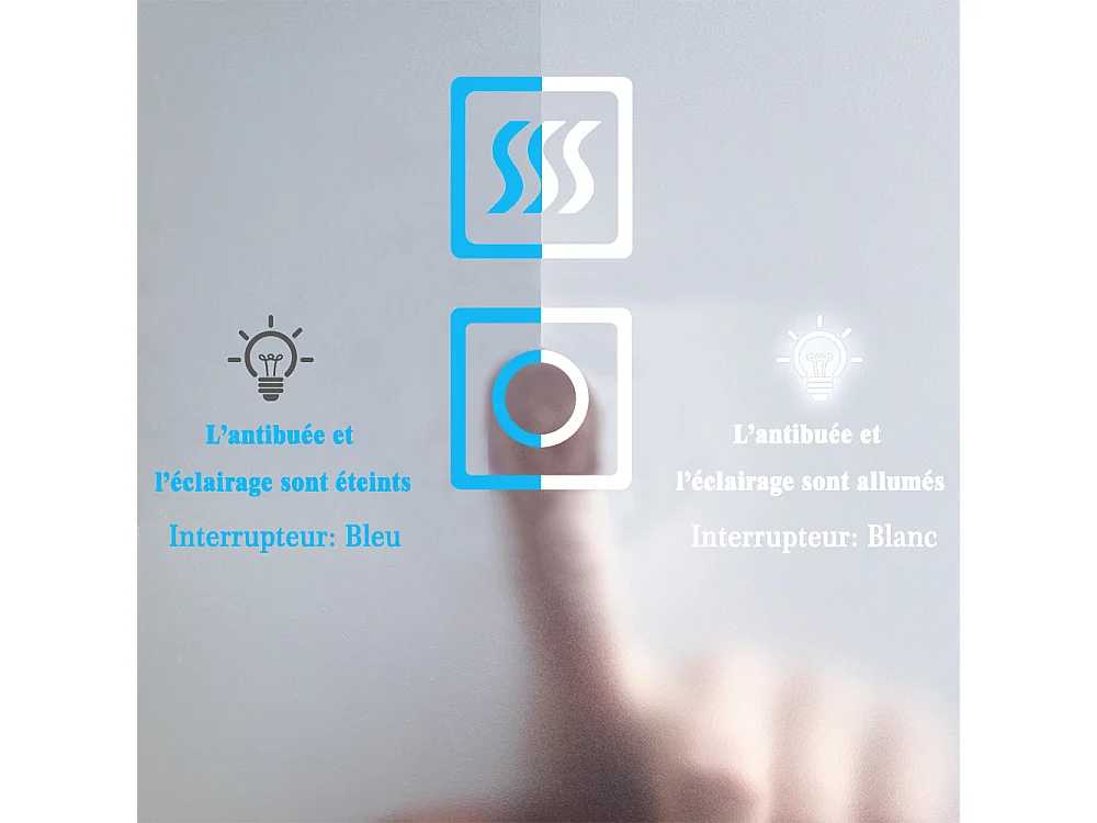 Miroir lumineux l.100 x H.70cm avec Anti-buée, Mural Miroir de salle de bain