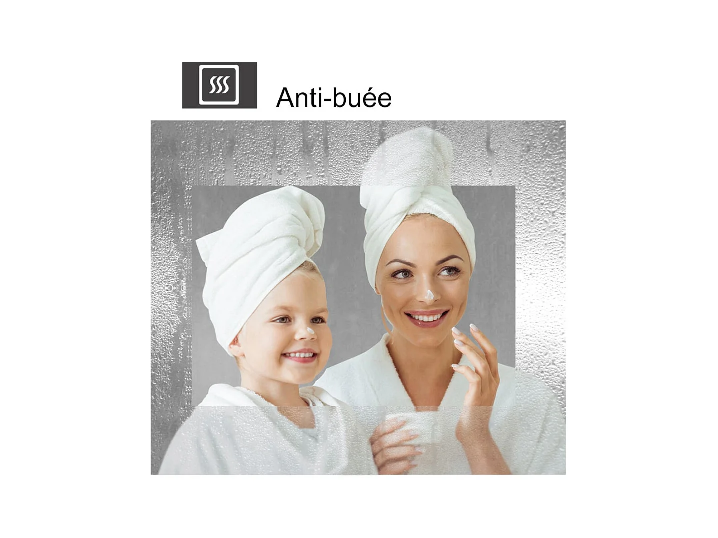 45x60cm Miroir de salle de bain, commutateur tactile, avec fonction LED et anti-buée, Modèle Baguette