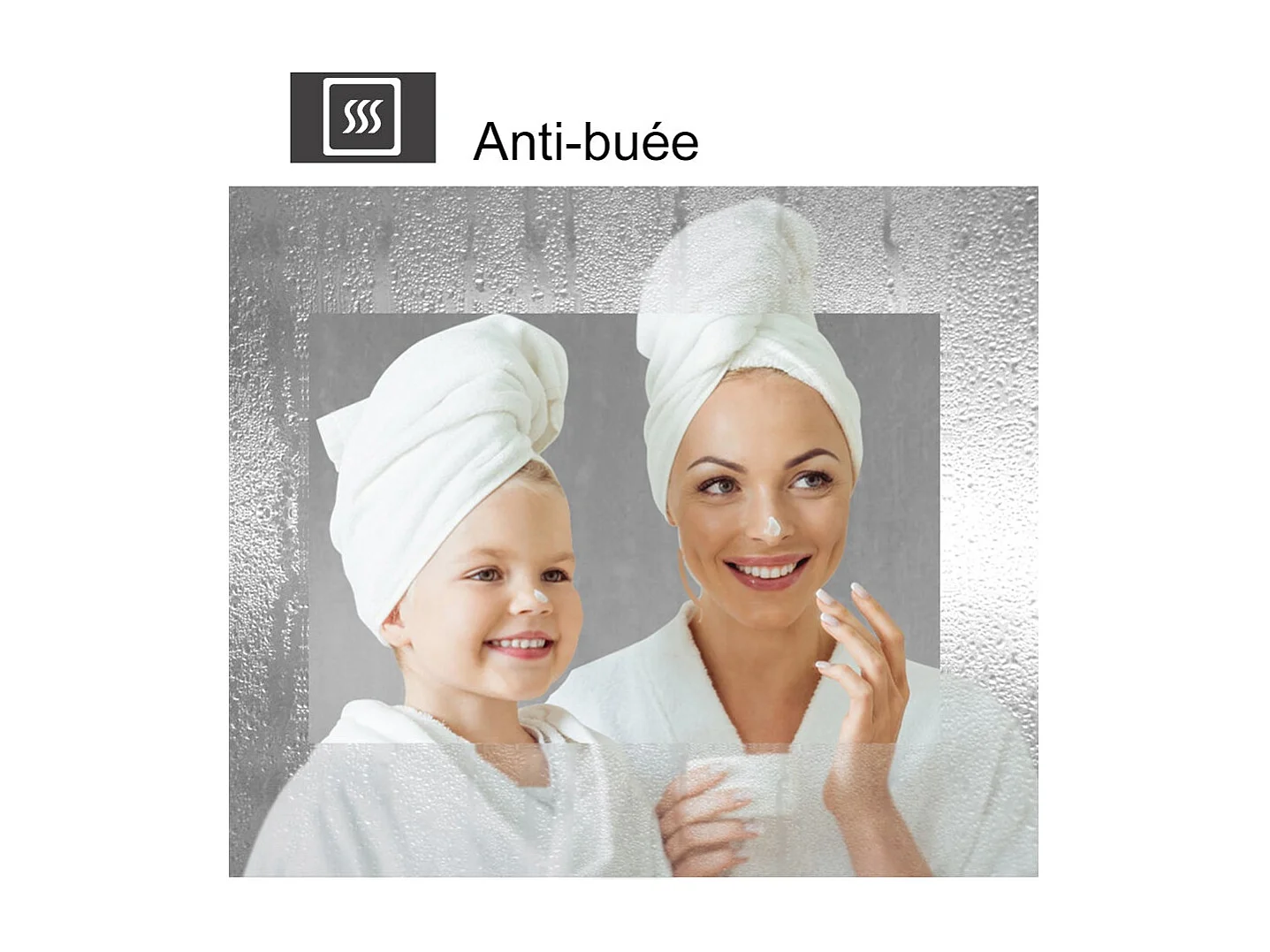 45x60cm Miroir de salle de bain, commutateur tactile, avec fonction LED et anti-buée, Modèle Baguette