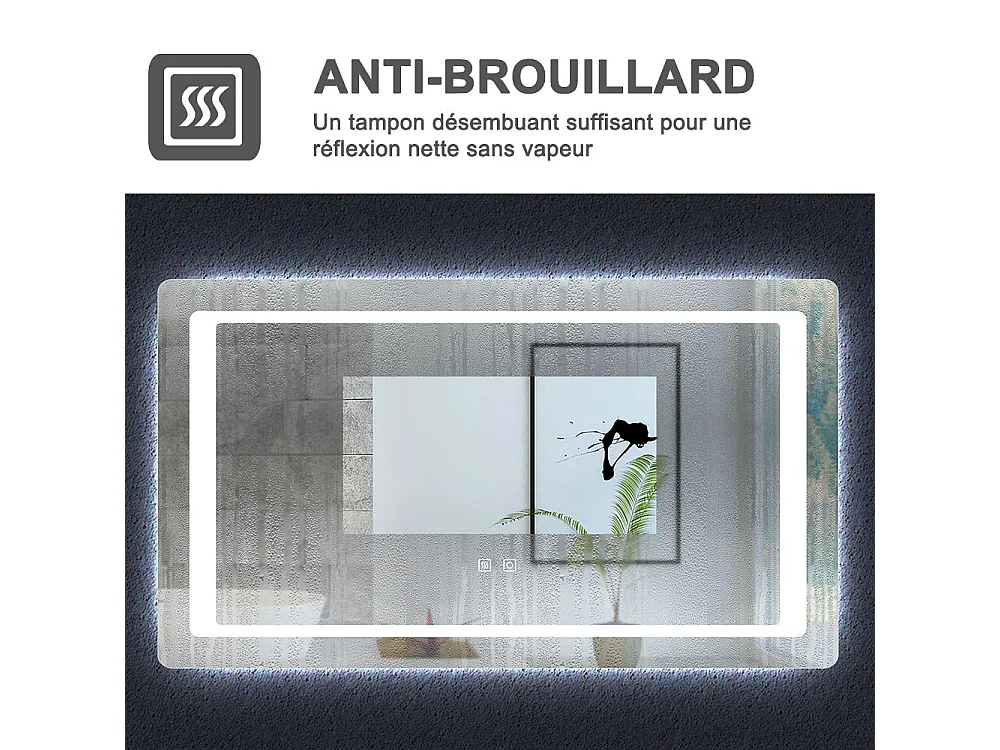 Aica Miroir Led 140x80cm Anti-buée Avec 2 Interrupteurs, Miroir De Salle De Bain Modèle Classique