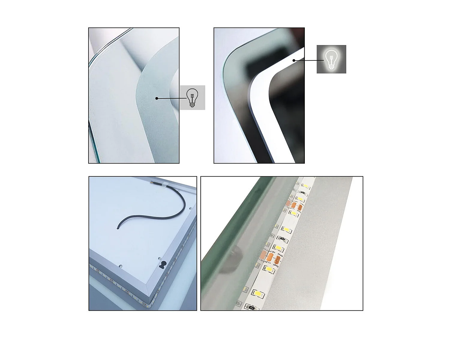 Aica Miroir Led 140x80cm Anti-buée Avec 2 Interrupteurs, Miroir De Salle De Bain Modèle Classique