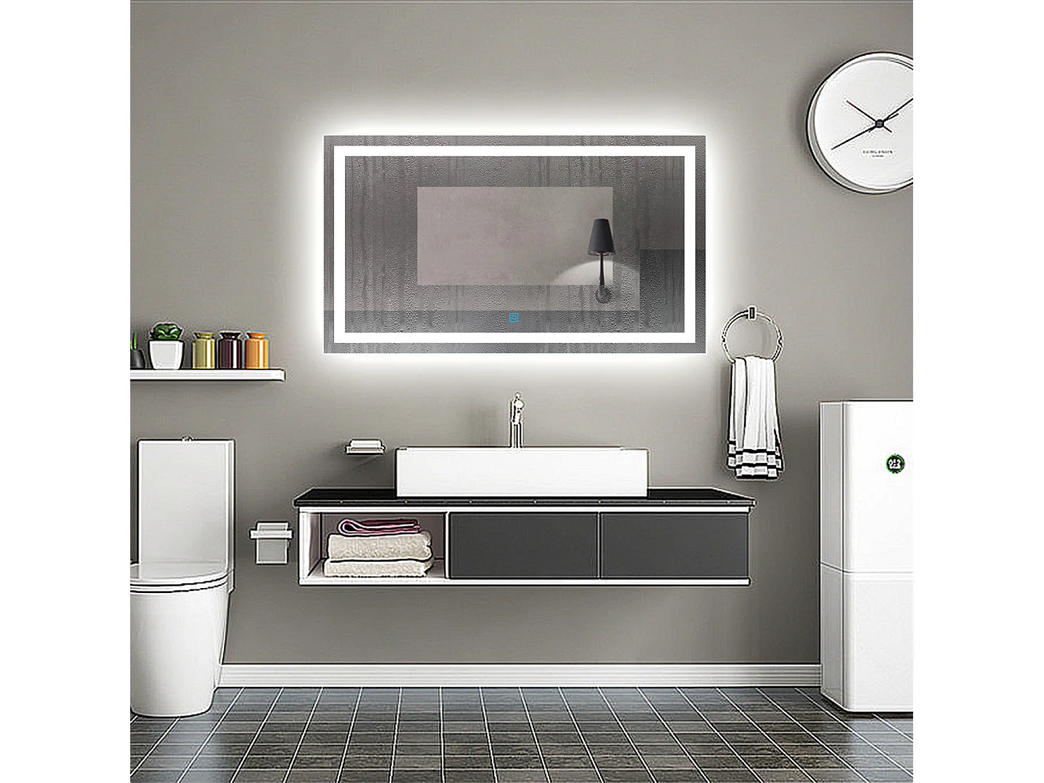 Aica Miroir Led Anti-buée 140x80cm Miroir De Salle De Bain Modèle Classique
