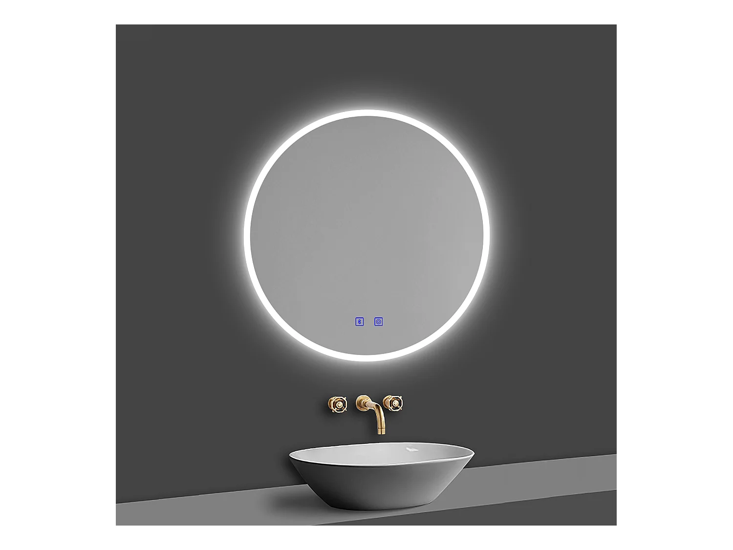Aica Miroir de Salle de Bain LED Rond 60cm avec Bluetooth + Anti-buée + 3 Couleurs + Dimmable, Mural Miroir Lumineux