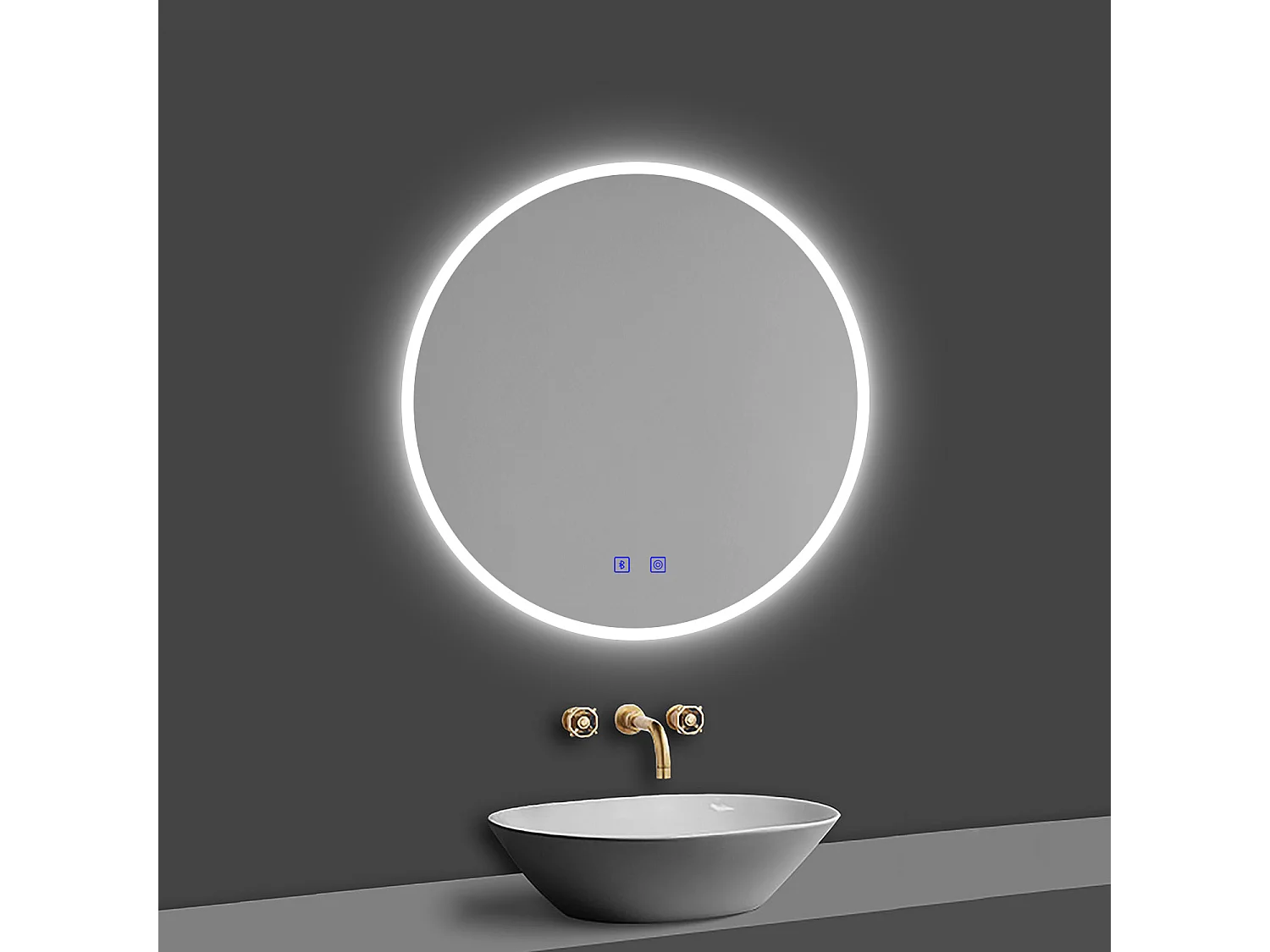 Aica Miroir de Salle de Bain LED Rond 60cm avec Bluetooth + Anti-buée + 3 Couleurs + Dimmable, Mural Miroir Lumineux
