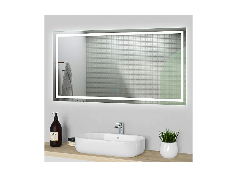 Miroir lumineux l.100 x H.80cm avec Anti-buée, Mural Miroir salle de bain - Aica