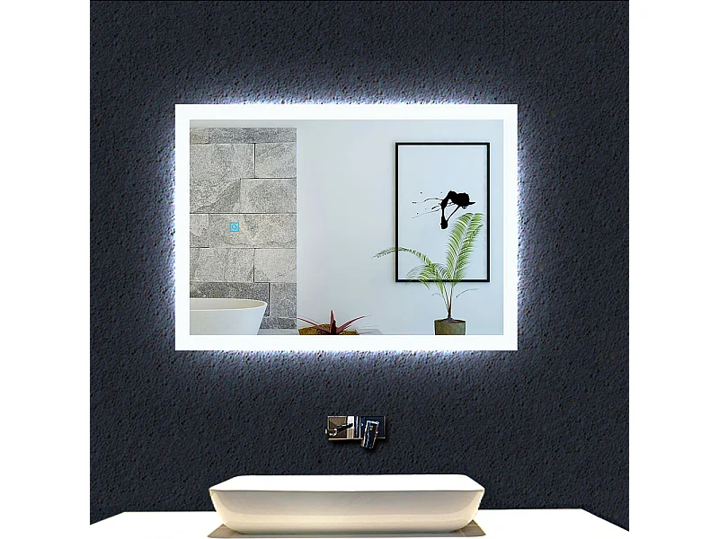 Aica Miroir lumineux avec éclairage intégré avec anti-buée, Modèle soleil 70x50cm