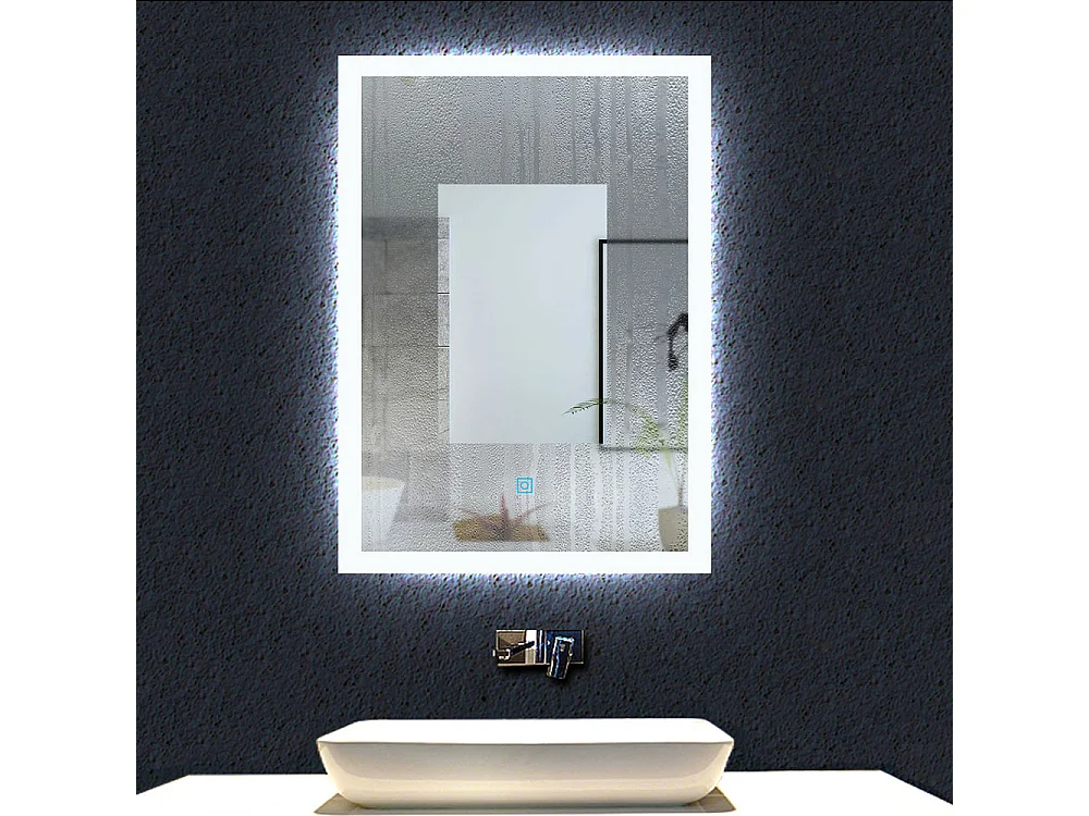 Aica Miroir lumineux avec éclairage intégré avec anti-buée, Modèle soleil 70x50cm