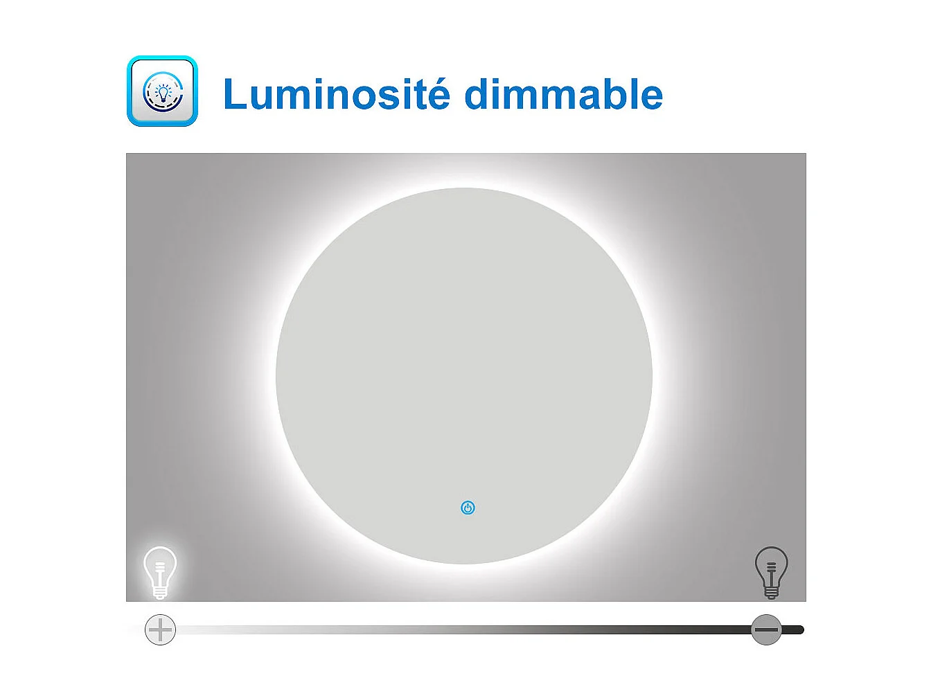 Miroir lumineux rond 70x70cm avec Anti-buée + Dimmable, Mural Miroir salle de bain