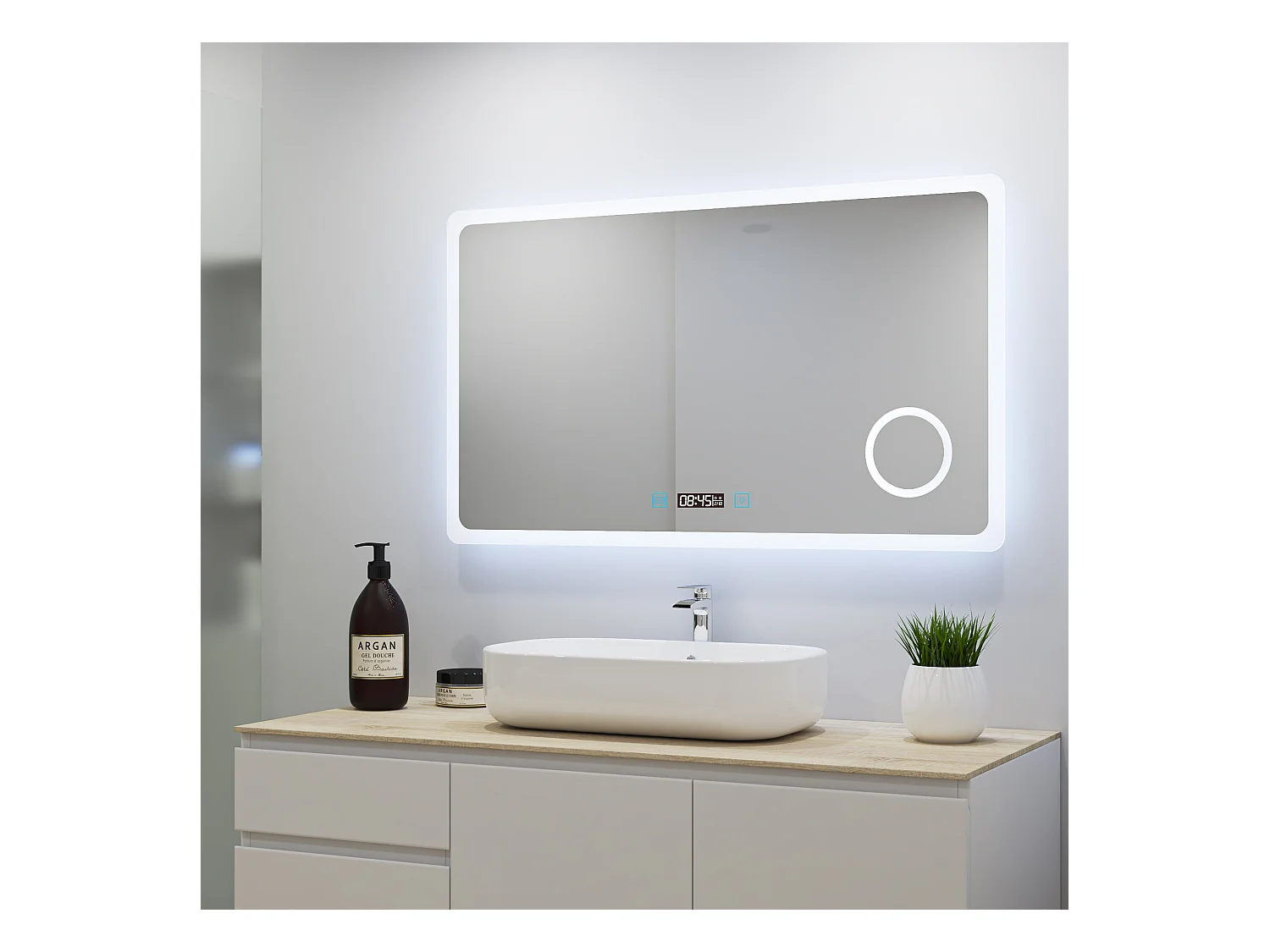 Aica Miroir Lumineux à LED Réglable Intelligent 80x60cm, Miroir de salle de bain avec éclairage intégré + antibuée + Miroir grossissant + Bluetooth