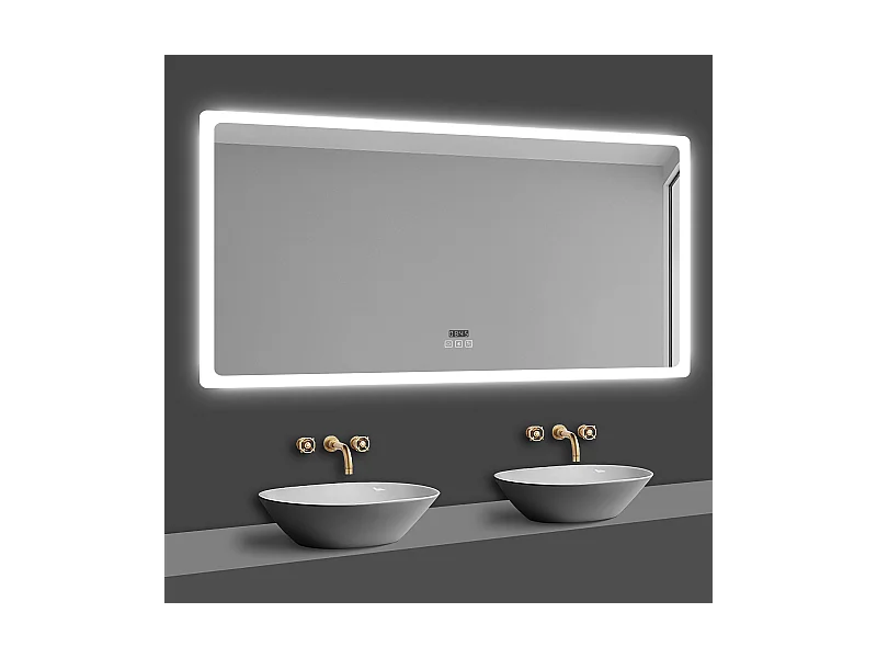 Miroir lumineux l.140 x H.80 cm avec Bluetooth + Anti-buée + 3 Couleurs + Horloge , Miroir de Salle de Bain LED, Mural Miroir