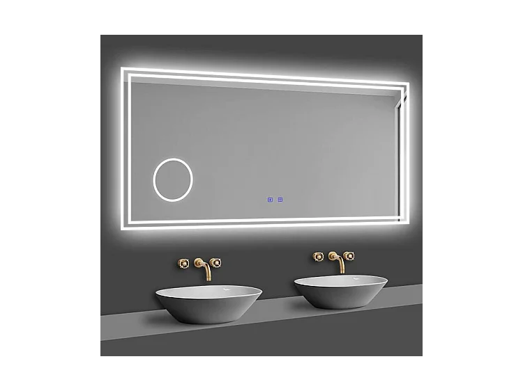 Miroir lumineux grossissant 3x, l.80 x H.60 cm, Miroir de Salle de Bain LED avec Bluetooth + 3 Couleurs + Anti-buée, Mural Miroir éclairé