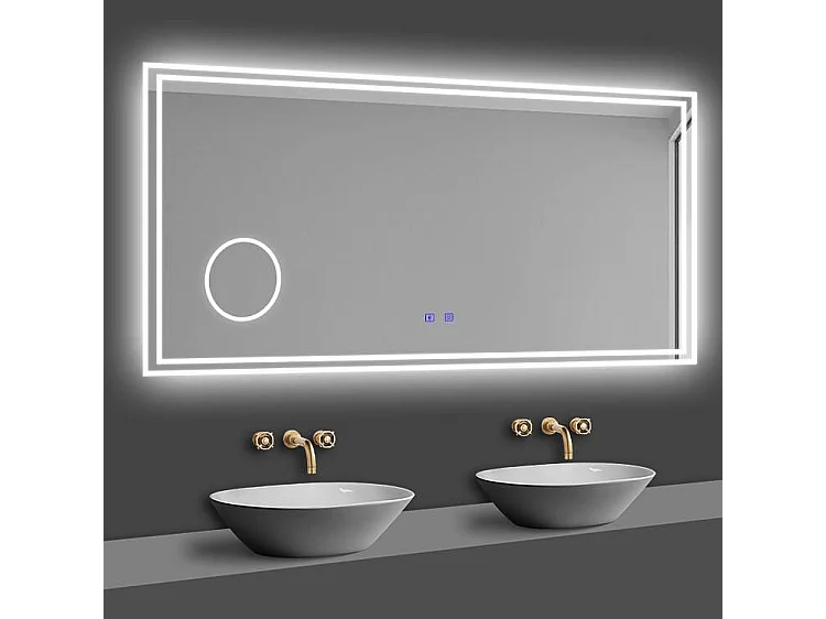 Miroir lumineux grossissant 3x, l.80 x H.60 cm, Miroir de Salle de Bain LED avec Bluetooth + 3 Couleurs + Anti-buée, Mural Miroir éclairé