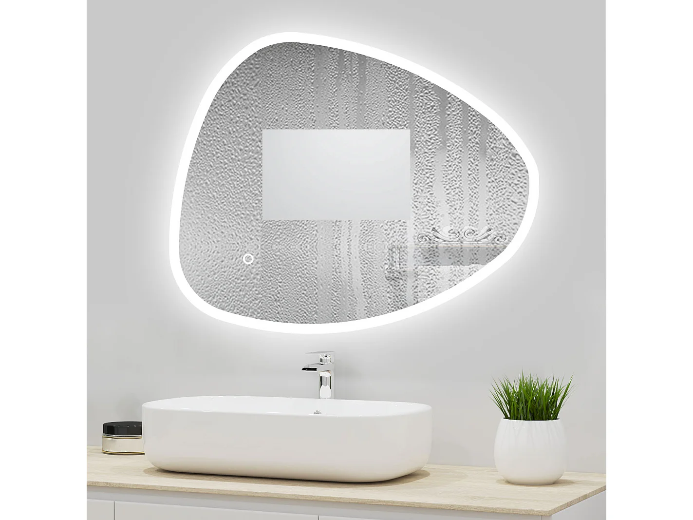 Miroir lumineux 100x80cm avec 3 Couleurs + Dimmable + Anti-buée