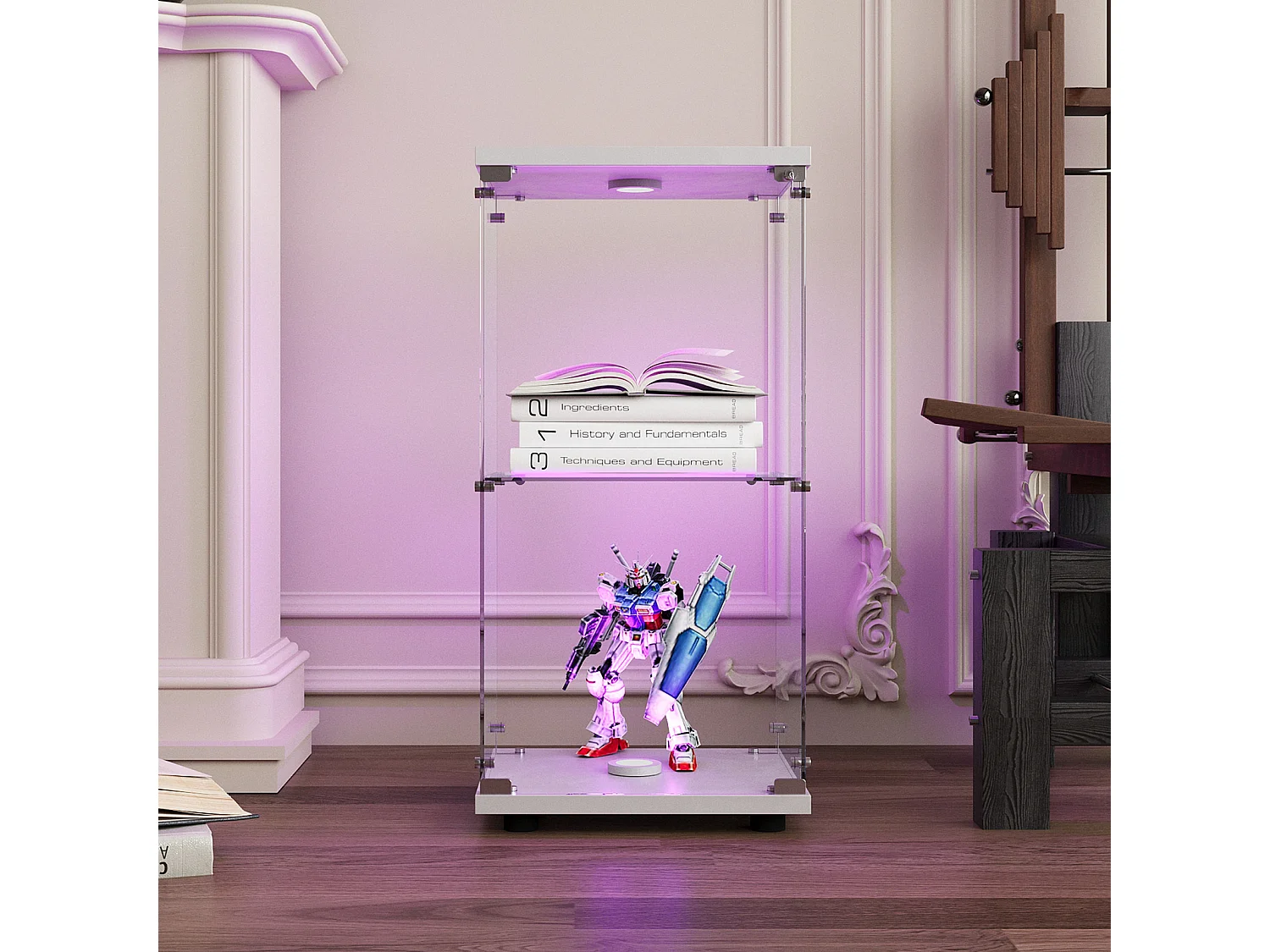 Vitrine en verre double couche avec porte, étagère à livres sur pied pour salon, chambre à coucher, bureau, 40.4*36.5*86.2cm, blanc