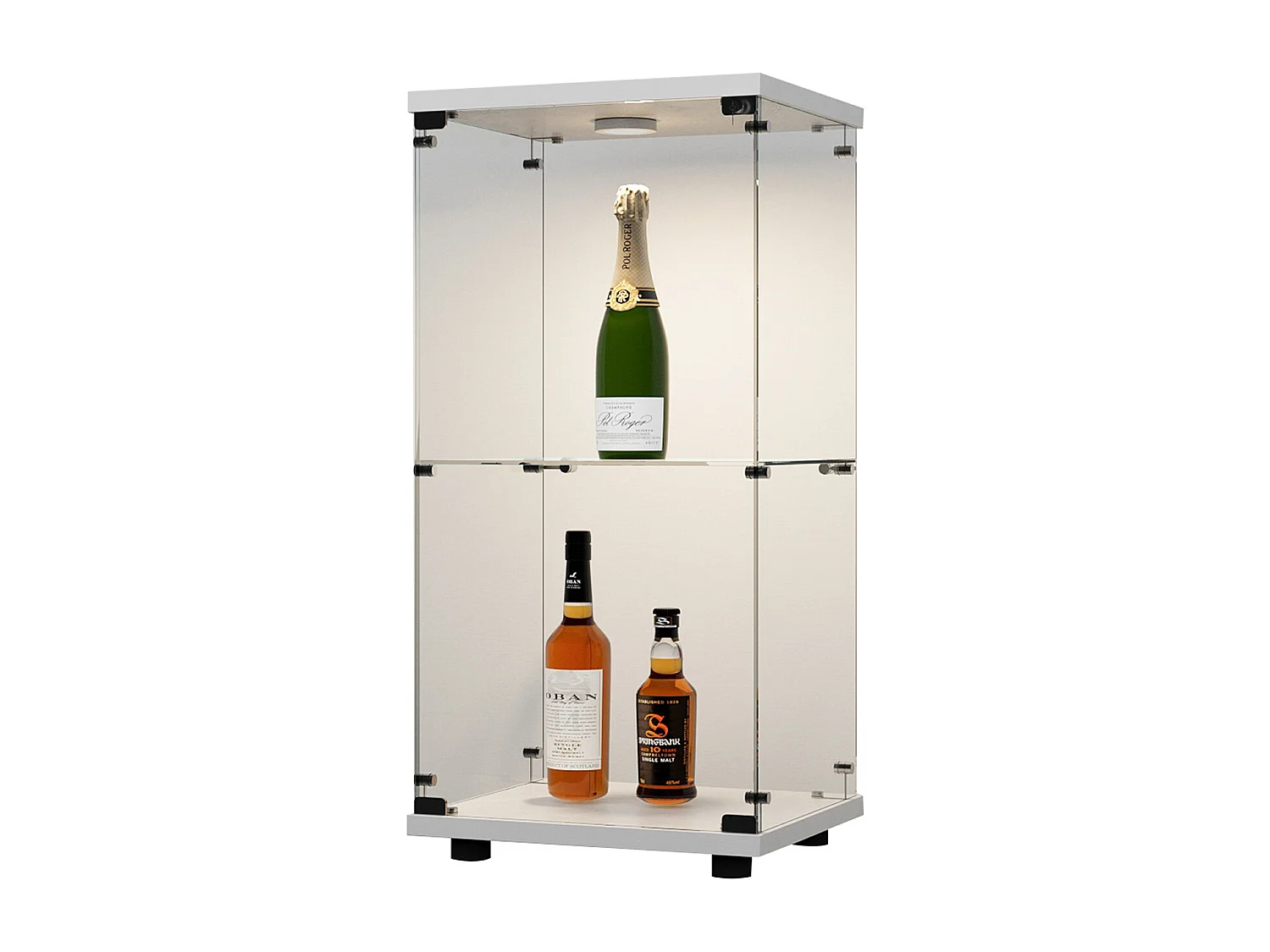 Vitrina de vidrio de doble capa con puerta, estantería independiente para sala de estar, dormitorio, oficina, 40,4 x 36,5 x 86,2 cm, color blanco